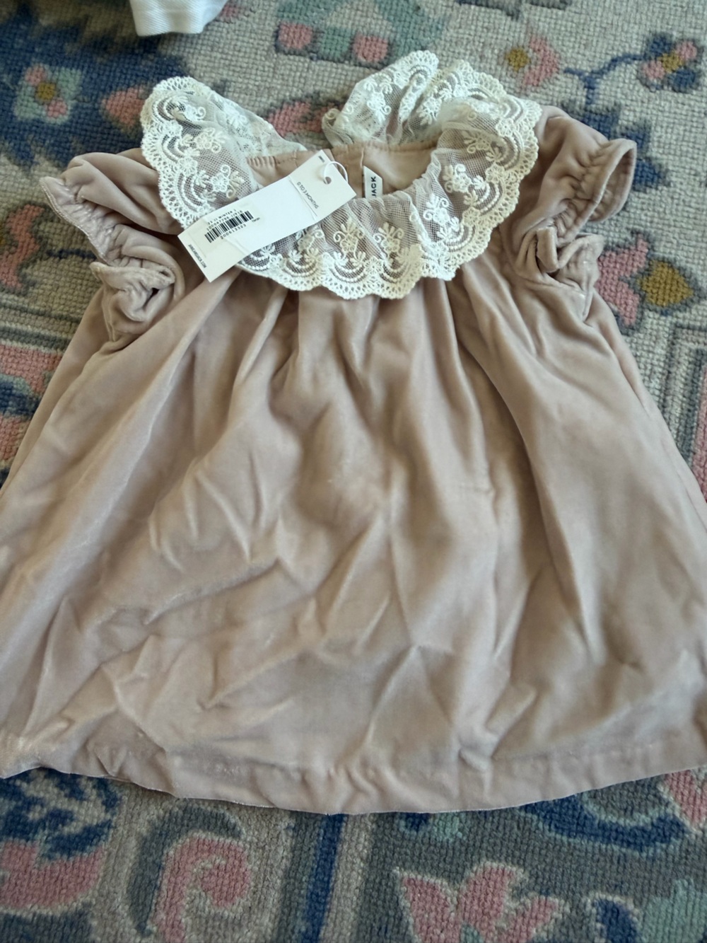 Janie and Jack Mauve Dress with Ivory Lace Trim